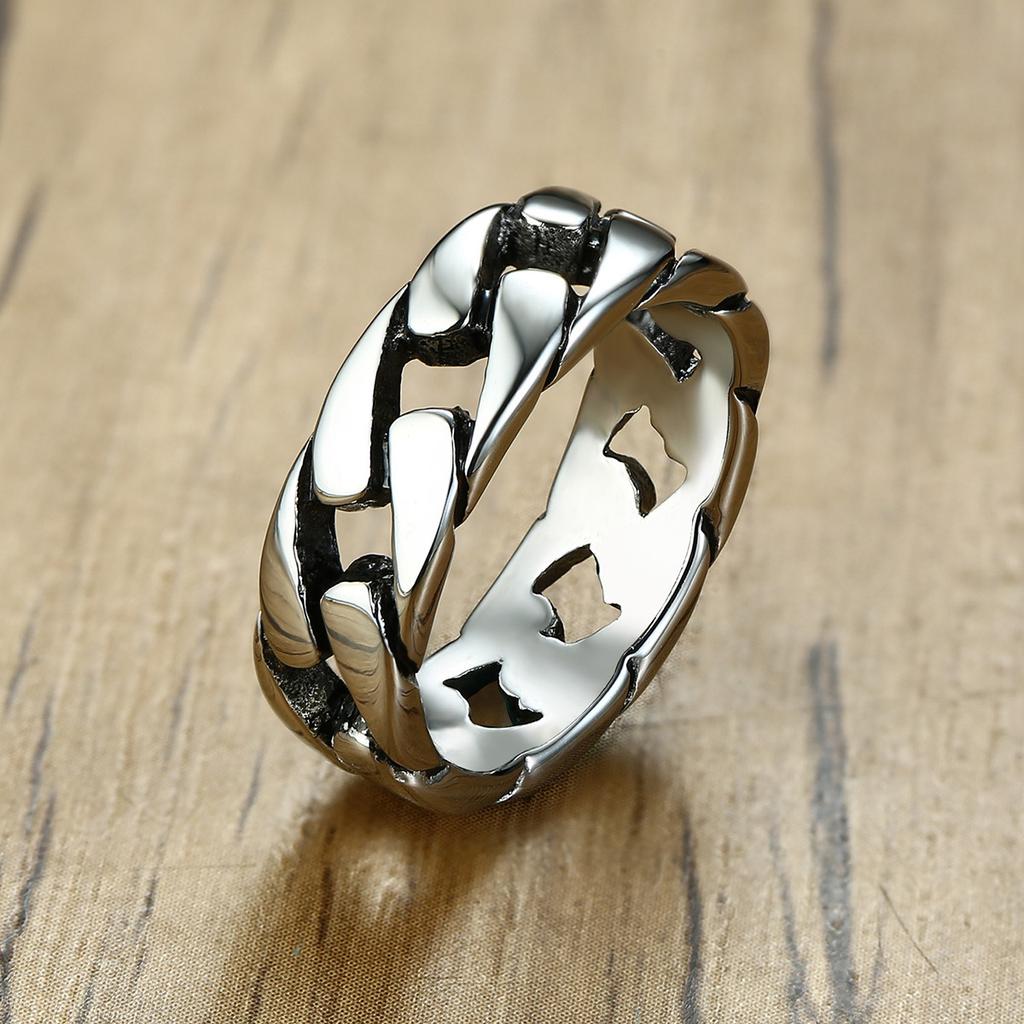 Man Vintage Oxidized Stainless Steel Rings Links Shaped Finger Band, Punk Rock Alliance Father Boyfriend Valentine's Day Gift