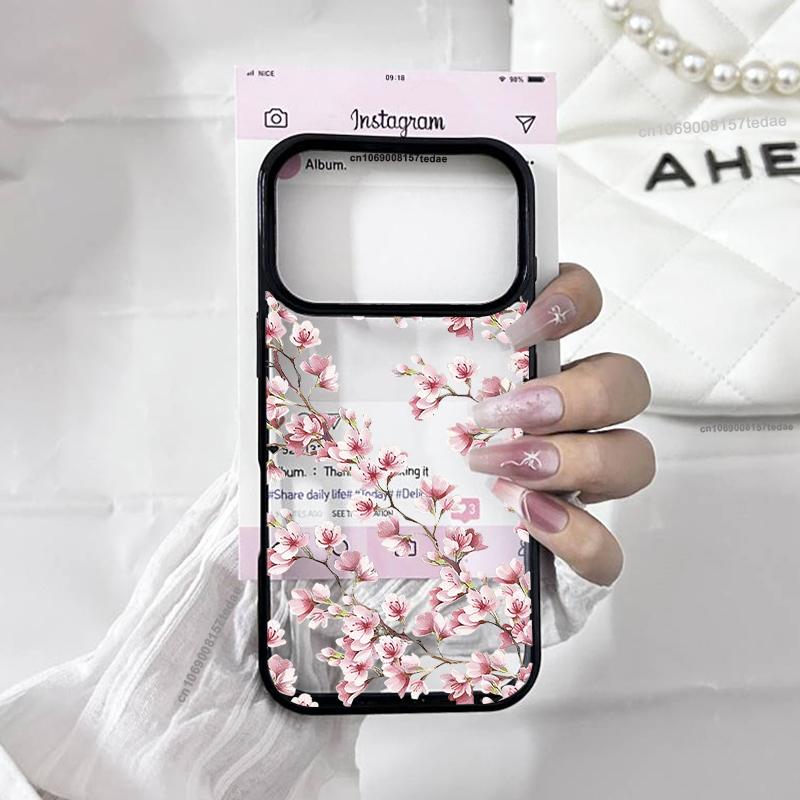 Surrounding Pink Magnolia Flower Phone Case for IPhone 17 Pro Max 11 16  13 15 14 12 Air Cherry Blossom Transparent Flower Cover