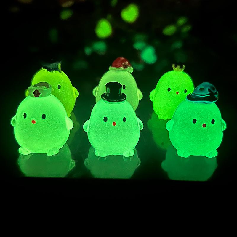 Cute Cartoon Luminous Chicken Car Ornaments Moss Micro Landscape Ornaments Dollhouse Decor Diy Desktop Decoration Toys