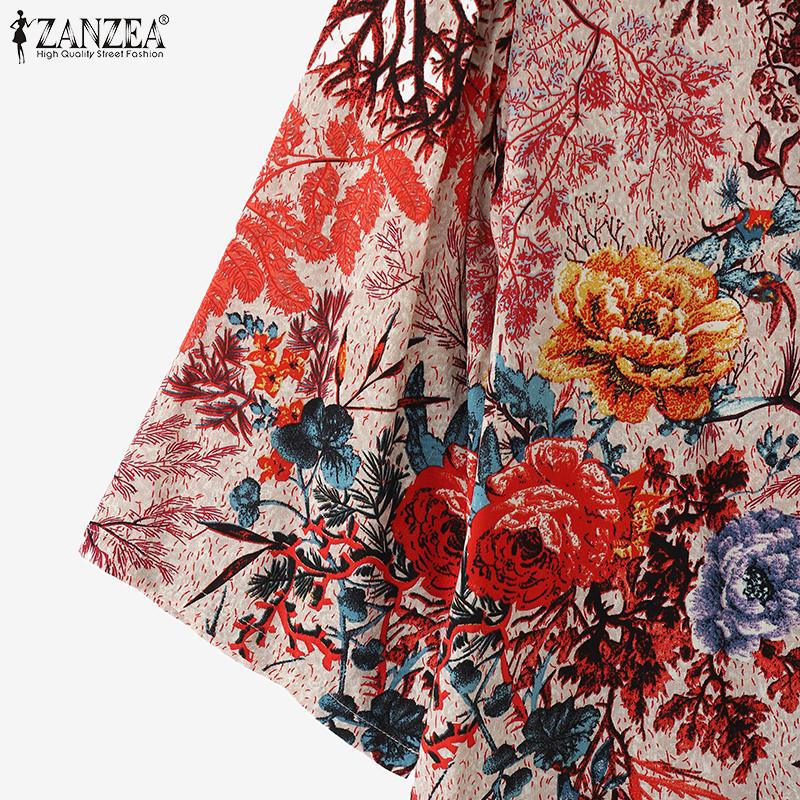 ZANZEA Blusa Casual de Cuello Redondo y Manga 3/4 con Estampado Étnico para Mujer