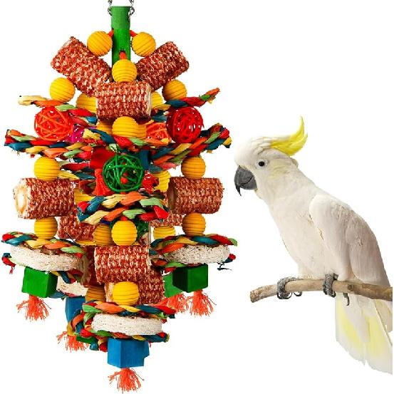 Bird Toys, Parrot Toys for Large Birds,Natural Corn cob and Loofah Slices Bird chew Toys for African Grey Parrots, Macaws, Cockatoos, Amazon Parrot Colorful