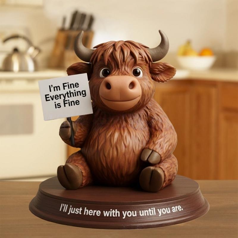 Coffee Highlands Cow Figurines Farmhouse Decors,Resins Animal Statue Table Ornament Garden Bookshelfs Decors Calf Lover