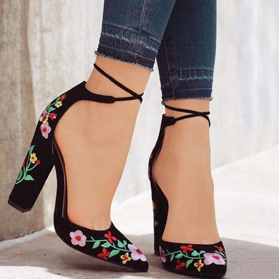 Herbst 2021 Bestickte Schnür-Damenmode Hohe Absätze Flache Schuhe