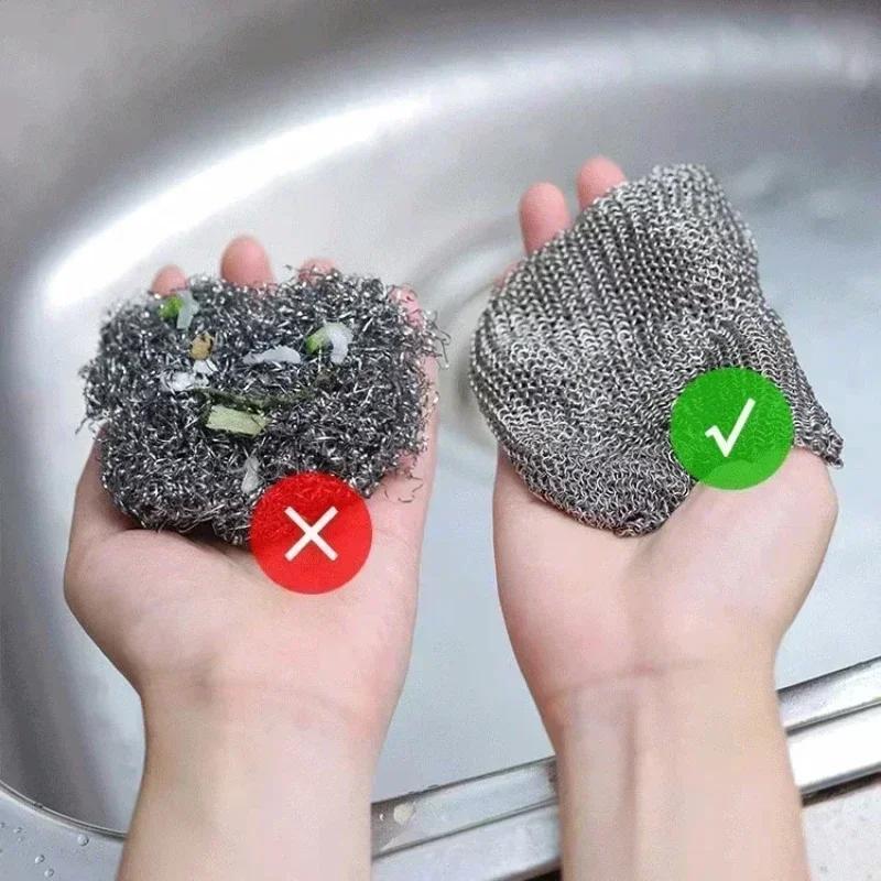 10/1pcs Steel Wire Cleaning Cloths Double Sided Non-stick Oil Washing Pan Pot Rags Kitchen Dishes Coffee Stain Grid Dish Cloth