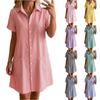 Women's Loose Fit Plus Size Striped Short Sleeve Shirt Dress Casual Mid Length Button Down Dress with Pockets Summer Style