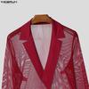 INCERUN Men V Neck Long Sleeve Mesh Sheer Hollow Out Fitted Party T-shirts