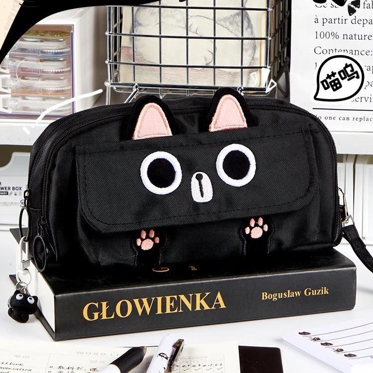 Cat Ears Pencil Case With Embroidery And Large Capacity For School Supplies
