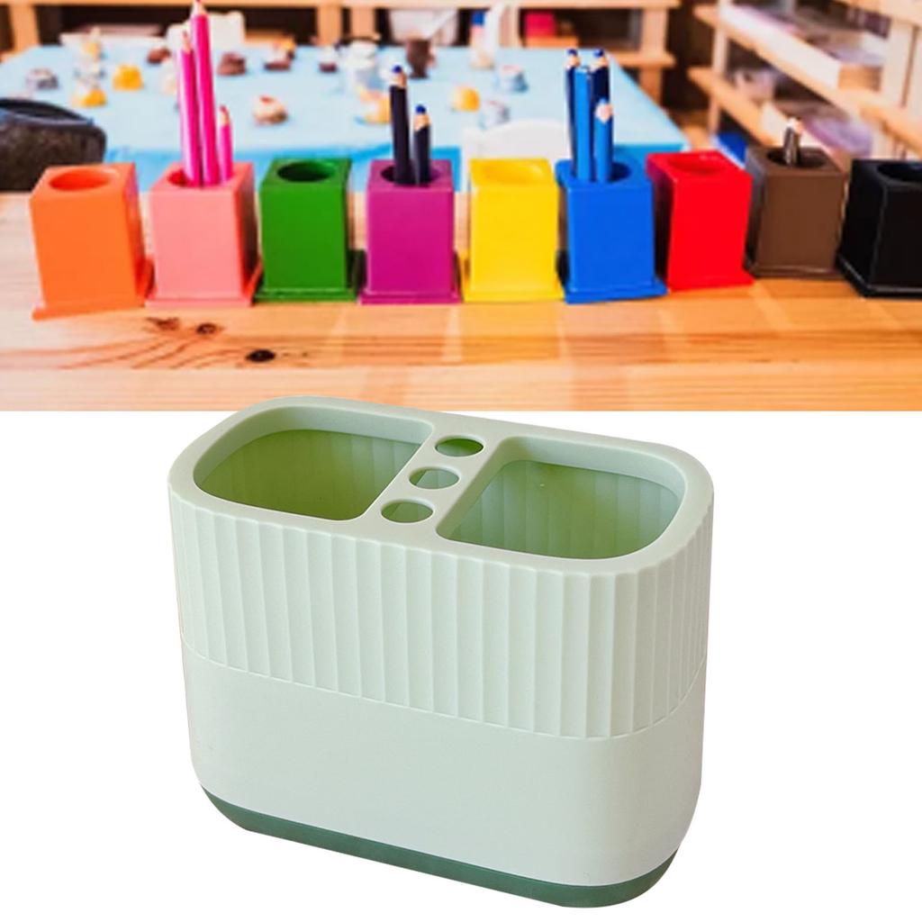 Pen Holder Large Capacity 2 Compartments Cute Cartoon Pattern Sturdy Pencil Organizer Cup for