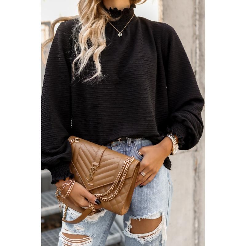 

Весна Осень Универсальный Свободный Однотонный Кружевной Топ Рубашка Блузки и Рубашки XL чёрный