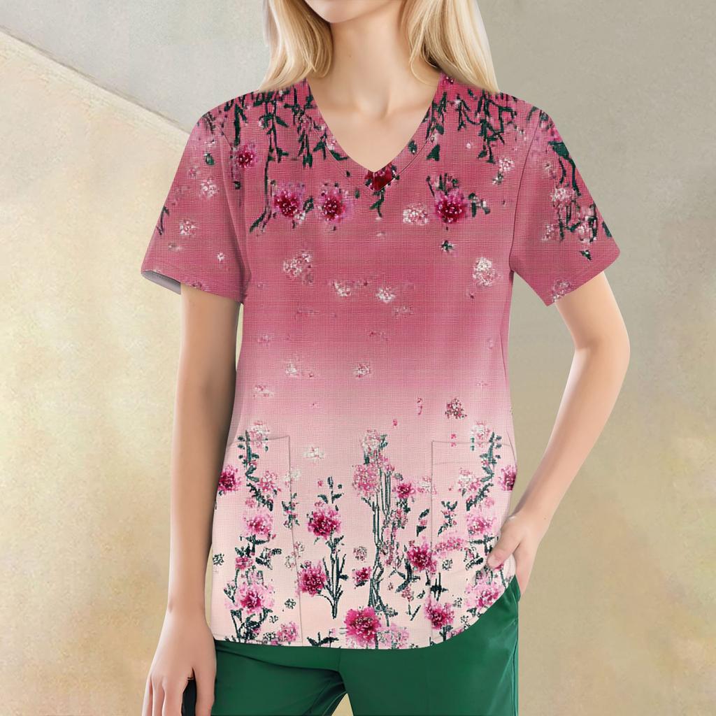 Women's V-neck Fashion Casual Printed Tops And Protective Workwear