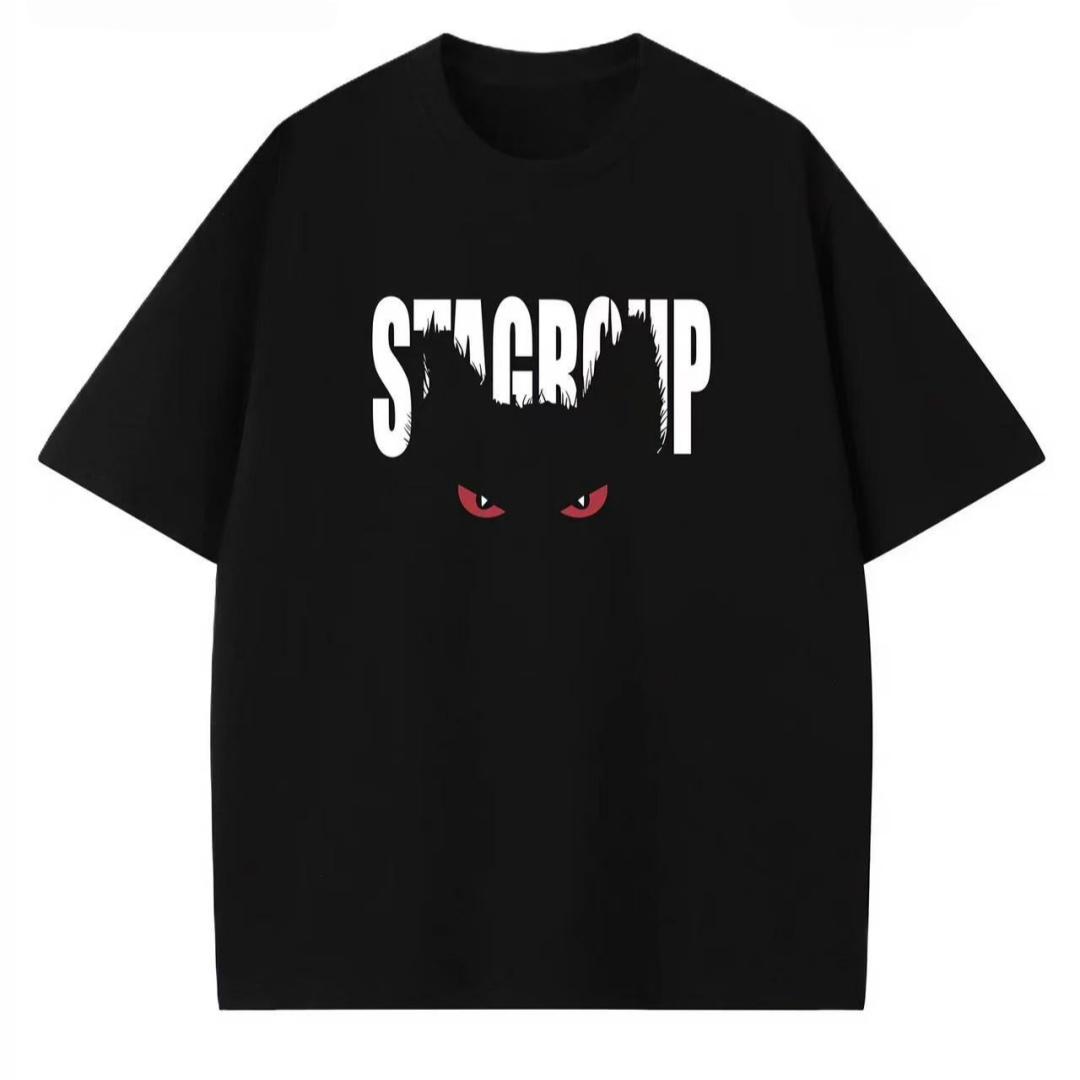 

Unisex Women STAGROUP Black Cat Red Eyes TShirt Gothic Streetwear Print Oversized Cotton Short Sleeve Casual Black Tee Tops S