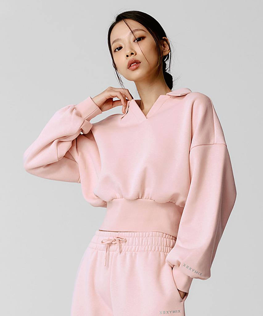 XEXYMIX Fine Cotton Open Collar Sweatshirt Salt Pink Xtfmt11J3