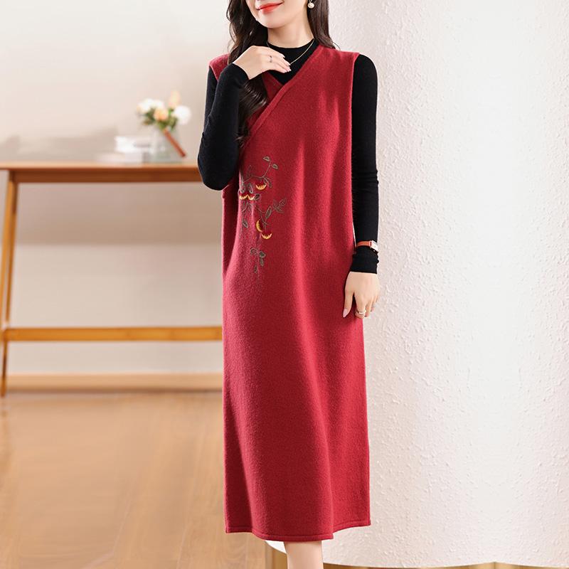 Dámské kašmírové šaty Qinghe kašmír 30% kašmír 70% vlna podzimní a zimní kašmírová sukně měkká a teplá