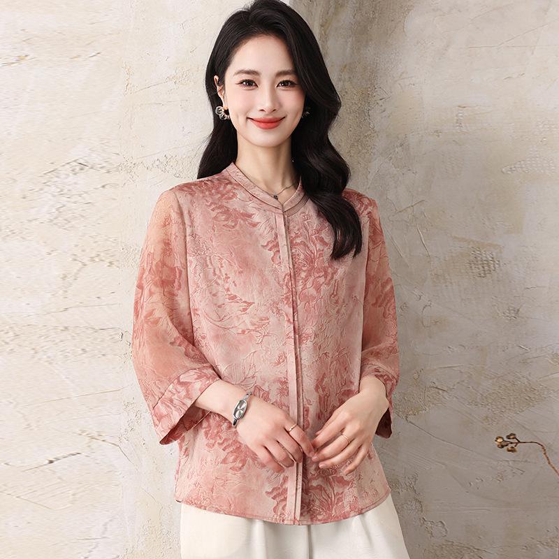 2026 Chinese-Style Printed Loose Shirts for Middle-Aged & Elderly Mothers