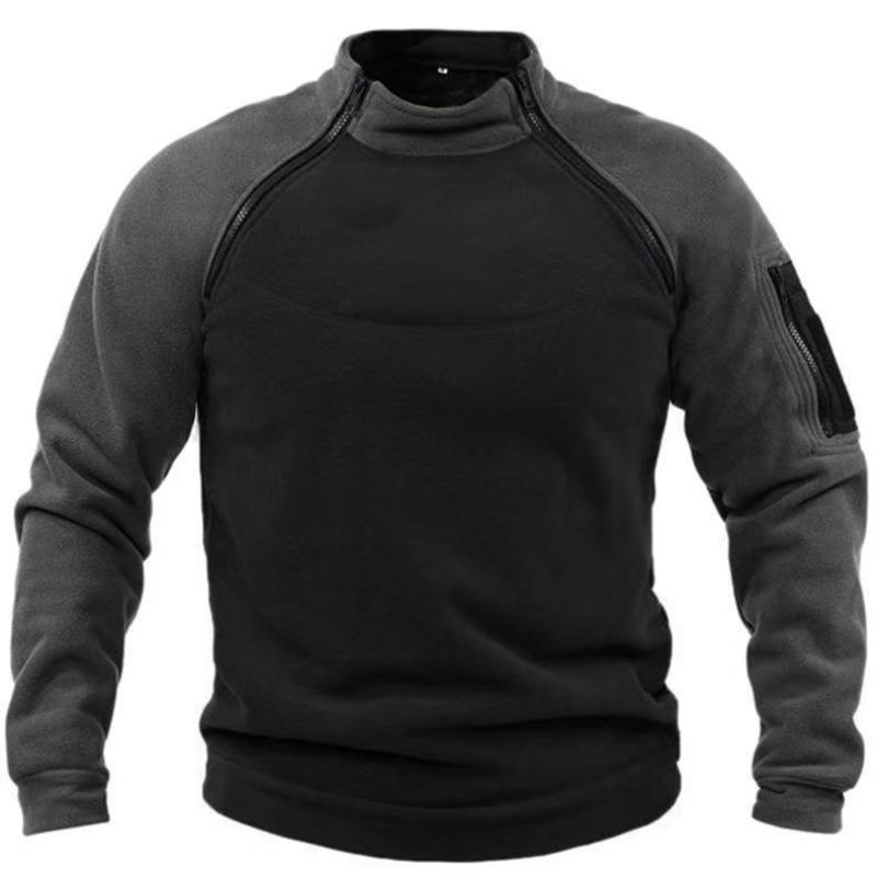 Men's Fleece Stand Collar Loose Fit Quarter Zip Pullover Sweatshirt, Solid Color Tactical Outdoor Warm Tops