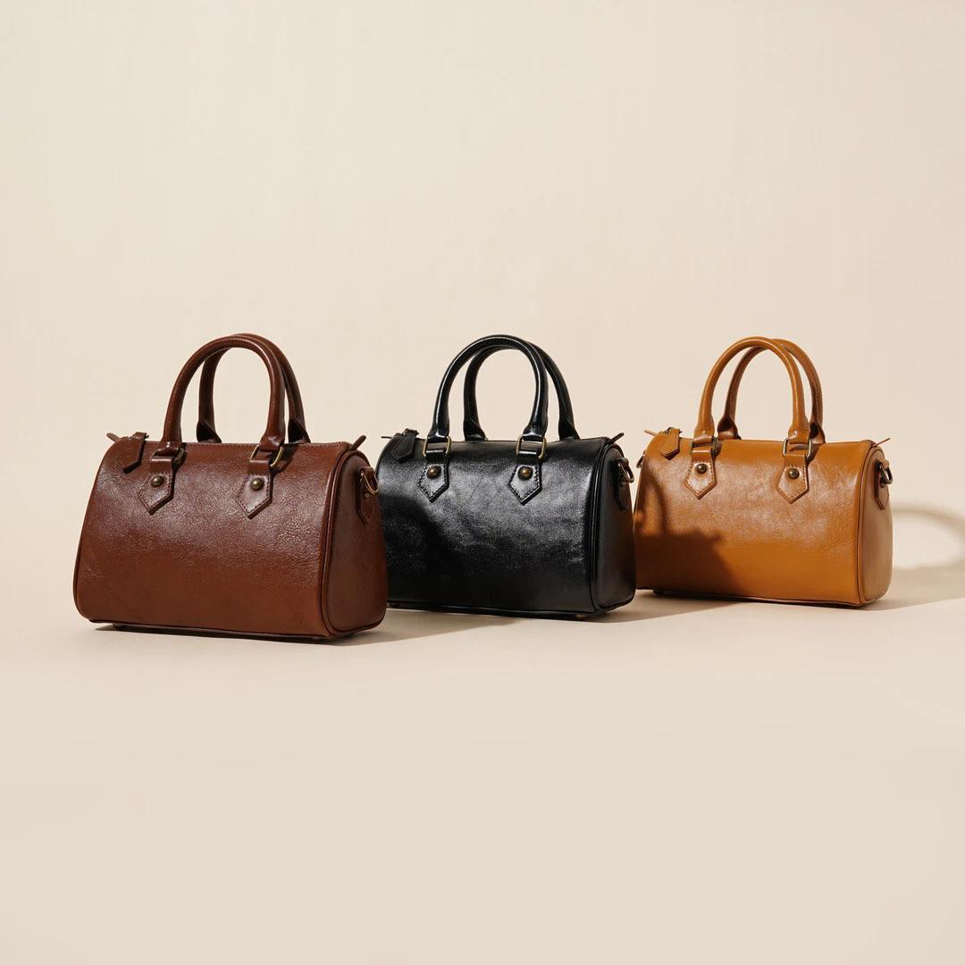 Jmg Bags Women's Fashionable And Versatile Single-Shoulder Bag, Classic Boston Leather Crossbody Bag, Casual Leather Handbag