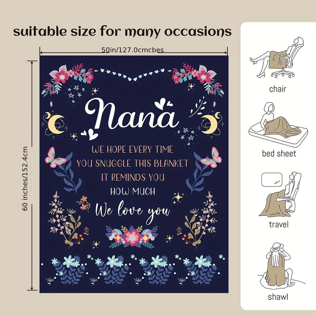 1pc Nana Gifts Traditional-Style Soft Fleece Blanket for Grandma - All Season Cozy Flannel Throw for Couch, Nap, or Chilly Night