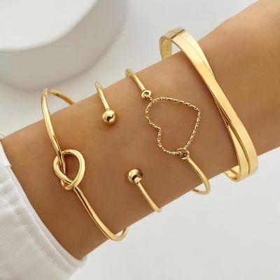 European & American Love Knot Alloy Bracelet Set: 4-Piece Creative Geometric Heart Design
