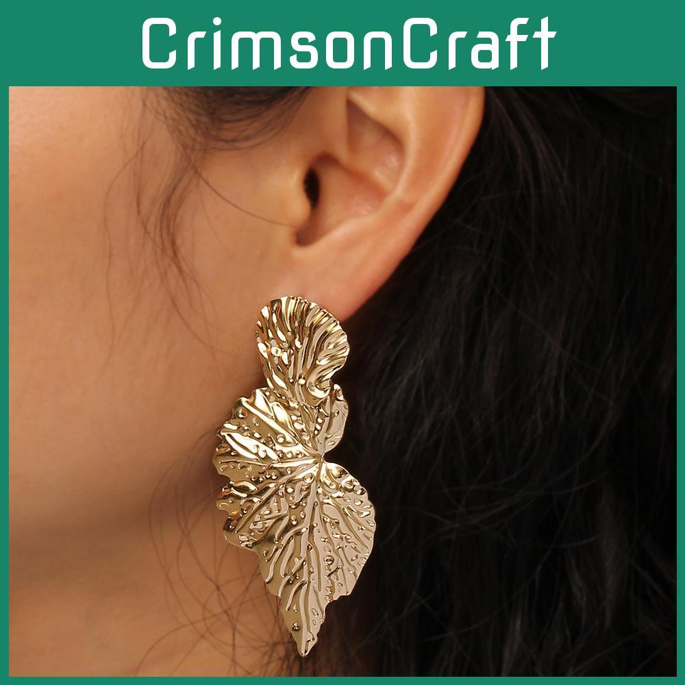 Metal Leaf Earrings With Gold Coating And Bold Design For Birthdays And Celebrations