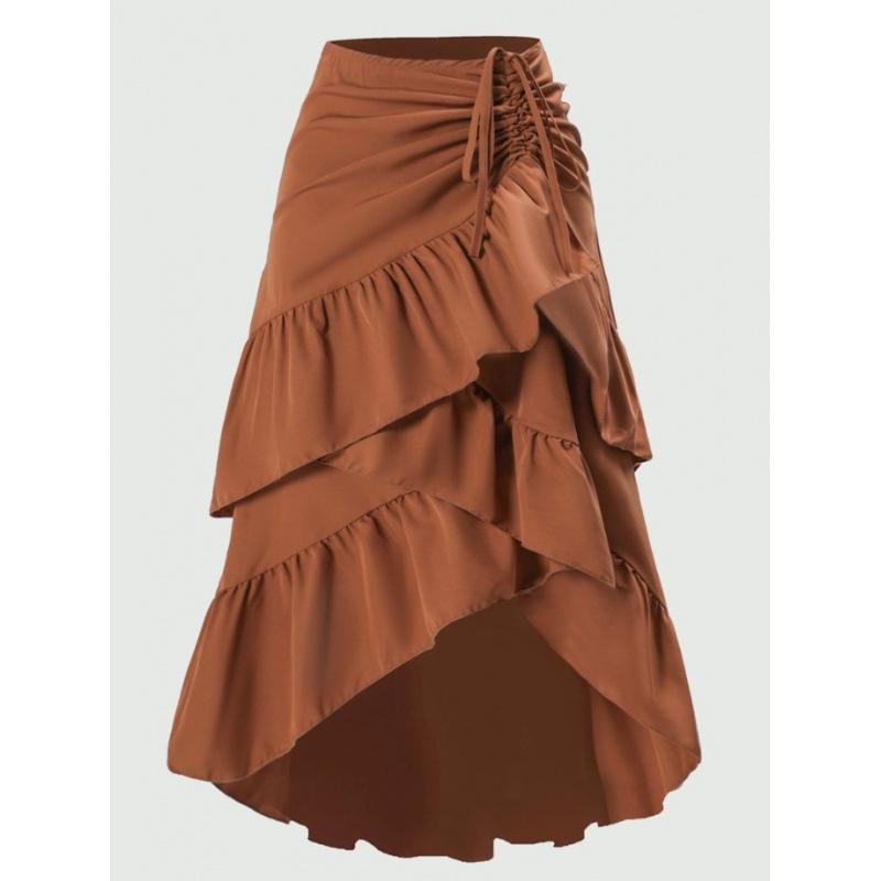 Irregular Ruffles Tiered Skirt Sweet Spicy Wind Layered Ruffle Edge Tied Skirt for Summer Holiday Sexy Elegant Women Beach Dress