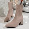 2026 Women Ankle Boots Pointed Elastic Socks Boots Fashion High Heels Autumn/Winter Fashion Booties Lady Shoes New Thick Heeled