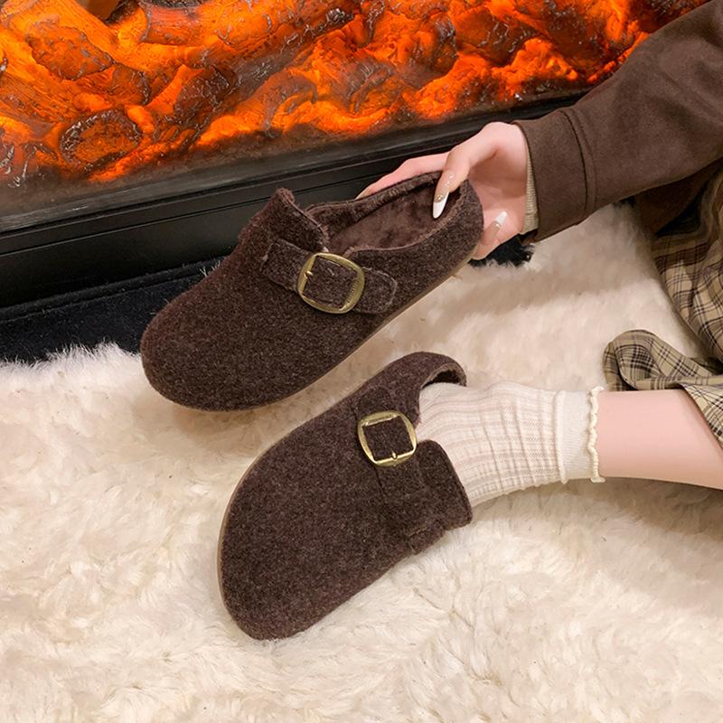 Height-increasing Platform Birkenstock Bag Head Half Slippers Women's New French Muffin Gray Fluffy Slippers Women's Outer Wear Muller Shoes