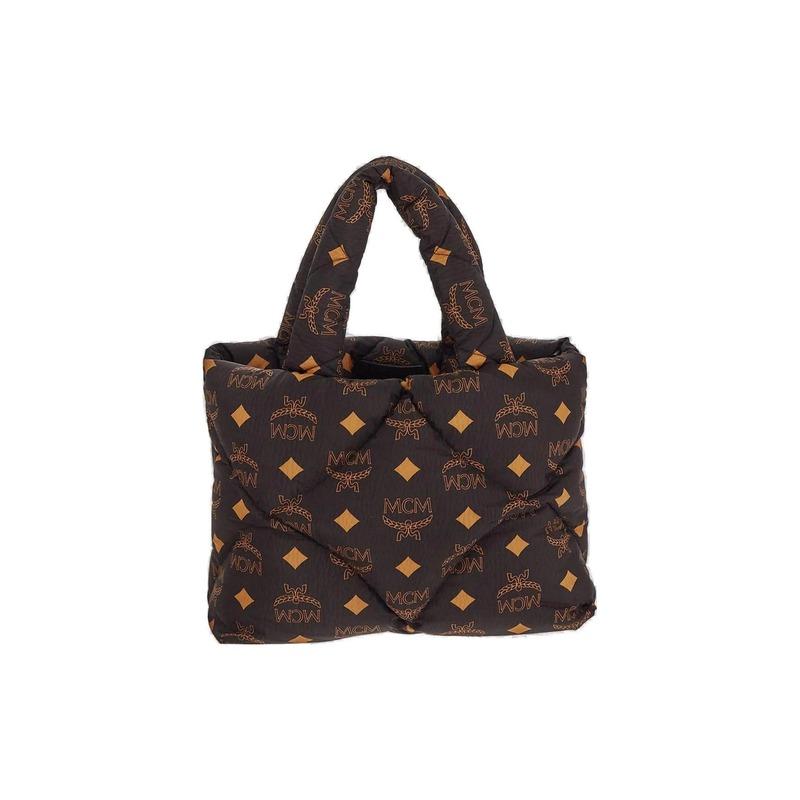 MCM Maxi Monogram Letter Print Pattern Printed Tote Handbag Black MWTDABO15BK001