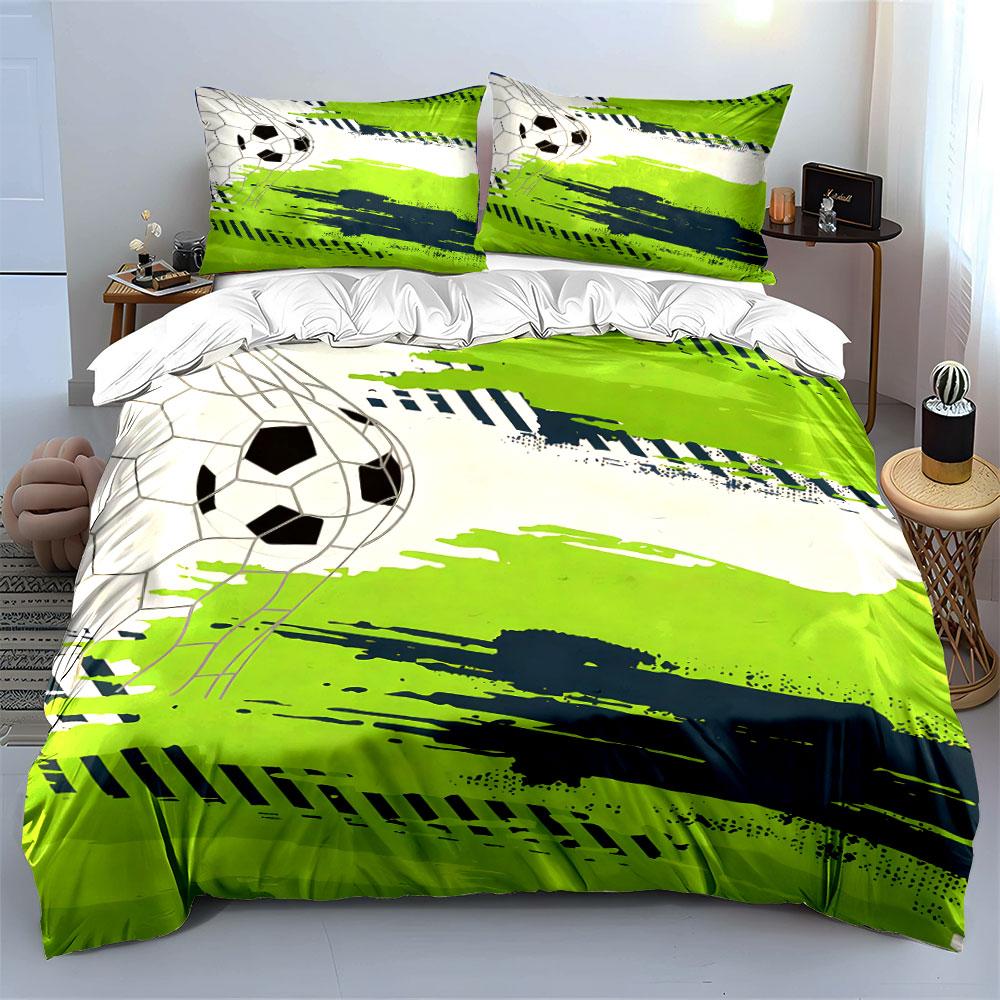 Soccer-Themed Decor Set For Sports Lovers Kid'S And Adults' Bedroom Decor, Exquisite Three-Piece Bedding Set Gift