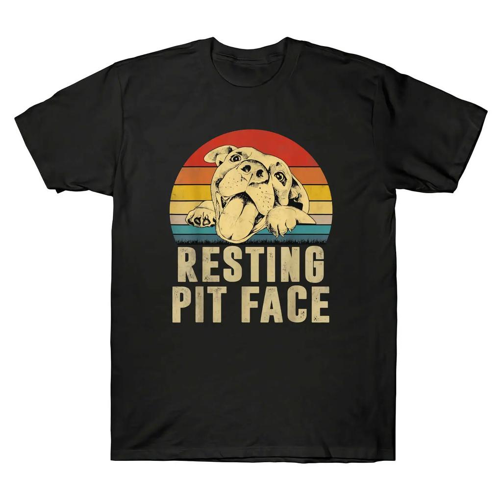 Resting Pit Face Dog Pitbull Dog Lover Funny Vintage Mens TShirt Summer Cotton Short Sleeve ONeck Unisex T Shirt New S3XL