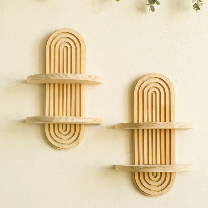 Elegant Wooden Arched Floating Shelf Decorative Rainbow Arch Books Storage Display Rack Bedroom Wall Decoration