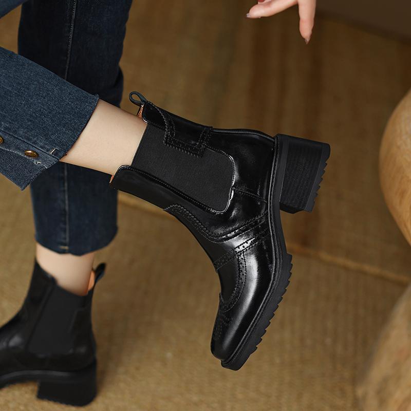 Fashion Winter Women Shoes Chelsea Women Boots Round Toe Chunky Heel Boots Platform Boots Retro Bullock Ankle Boots