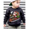 Christmas Boys' Autumn Winter Fashion Fleece Round Neck Pullover Sweater with Cartoon Pattern And Gift-Giving Santa