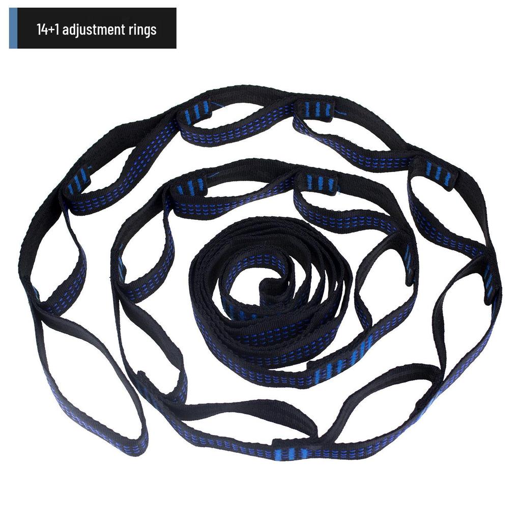 Blue Hammock with Reinforced Polyester and Imitation Nylon, Includes 5 Knot Rings, Black, Outdoor Use.