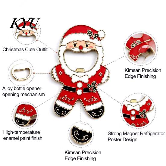 Holiday Souvenir for Friends Christmas Santa Bottle Opener, Zinc Alloy Refrigerator Magnet, Home Decor Gift Beer Cap Cute Stocking Stuffer Opener