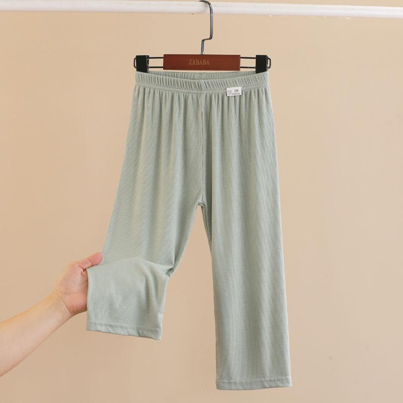 Children's Threaded Thin Wide Leg Pants Summer Mosquito Proof Pants Straight Leg Pants Home Mid Length Pants