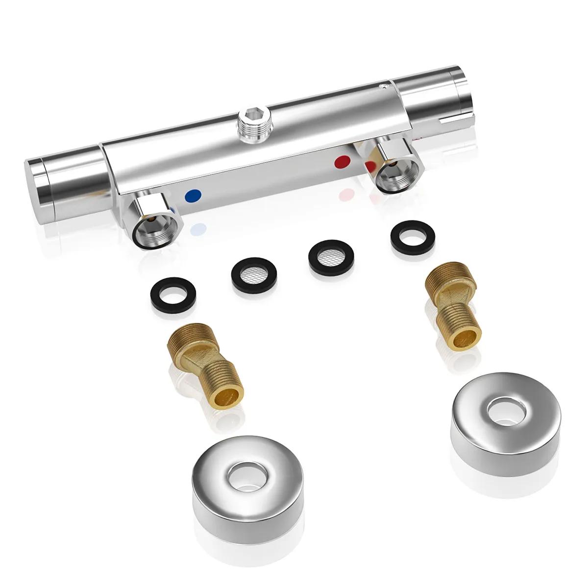 

Термостатичний змішувач для душу в ванну кімнату Хромований Термостатичний Настінний змішувач для душу Стрічка Змішування гарячої та холодної води Змішувач для ванни срібний