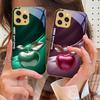 Simple Black Happy Apple For IPhone 16 Pro Max 15 P Ro 14 13 Plus 12 Mini 11Pro Max XS Max XR Golden Tempered Glass Phone Case