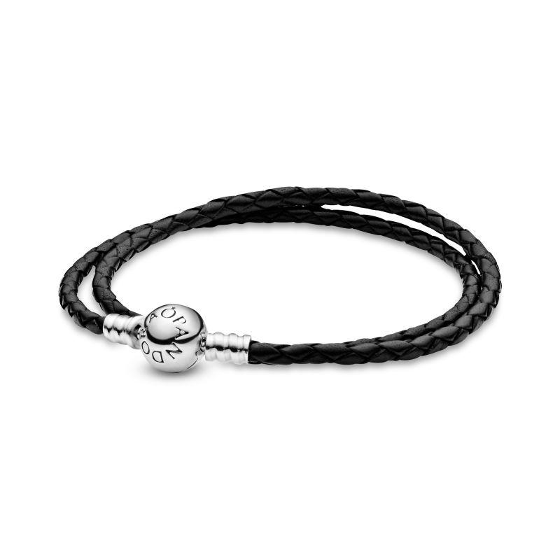 Pandora Moments woven leather bracelet, same-sex couple model, black/red ZT-0006