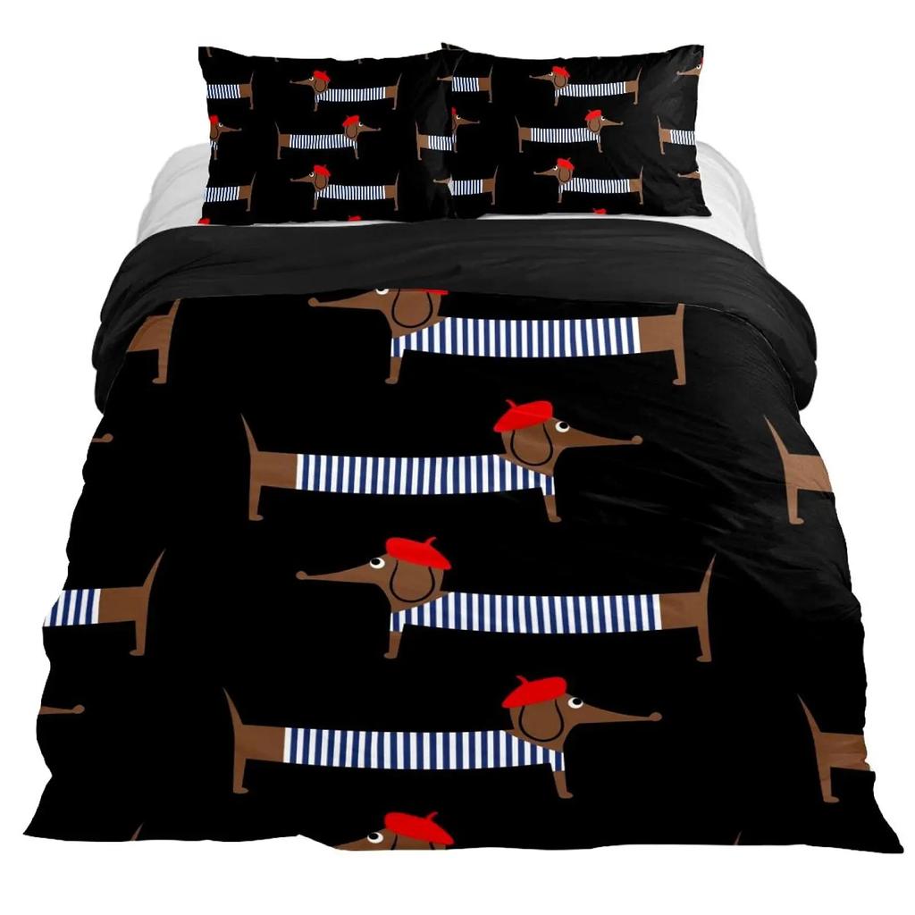 Black And Brown Dachshund Sausage Duvet Cover Cartoon Puppy Dog Bedding Set Kids Boys Gifts Bedspread Cover Bedroom Decoration
