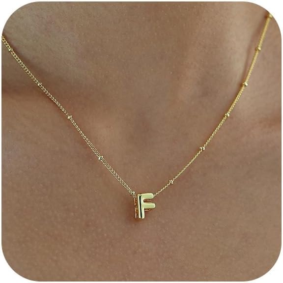 Bubble Letter Necklace Gold, Dainty Initial Necklaces for Women 14K Gold Plated Small A to Z Name Necklace Personalized Simple Initial Pendant Cute
