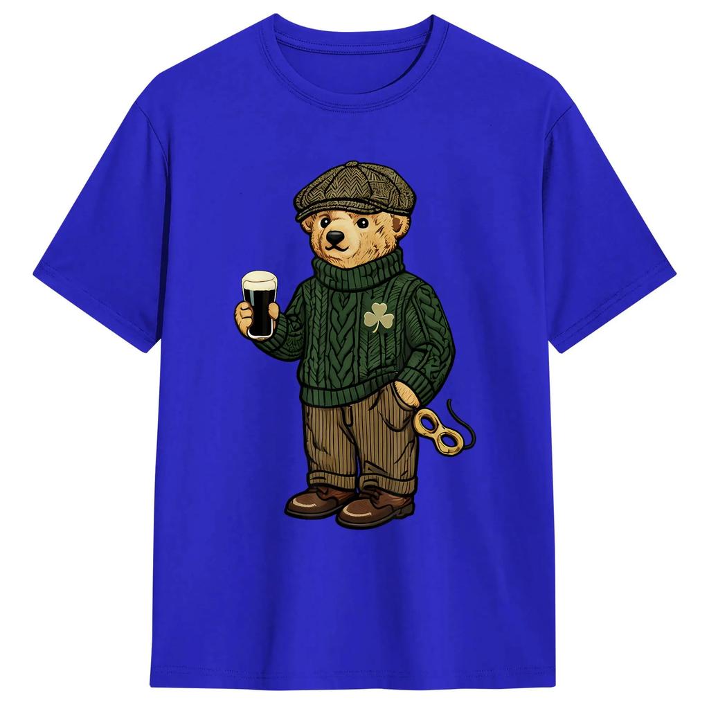 Cool Funny Teddy Bear Feeling Lucky Drinking St Patricks Day  T Shirts Men O Neck Plus Size Tees Short Sleeve Streetwear Tops
