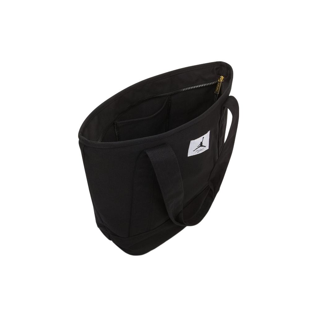 Jordan Logo Embellished Solid Color Large Capacity Zipper Closure Cotton Canvas Tote Shopping Bag Unisex Tote Bags Black JD2243019GS-002