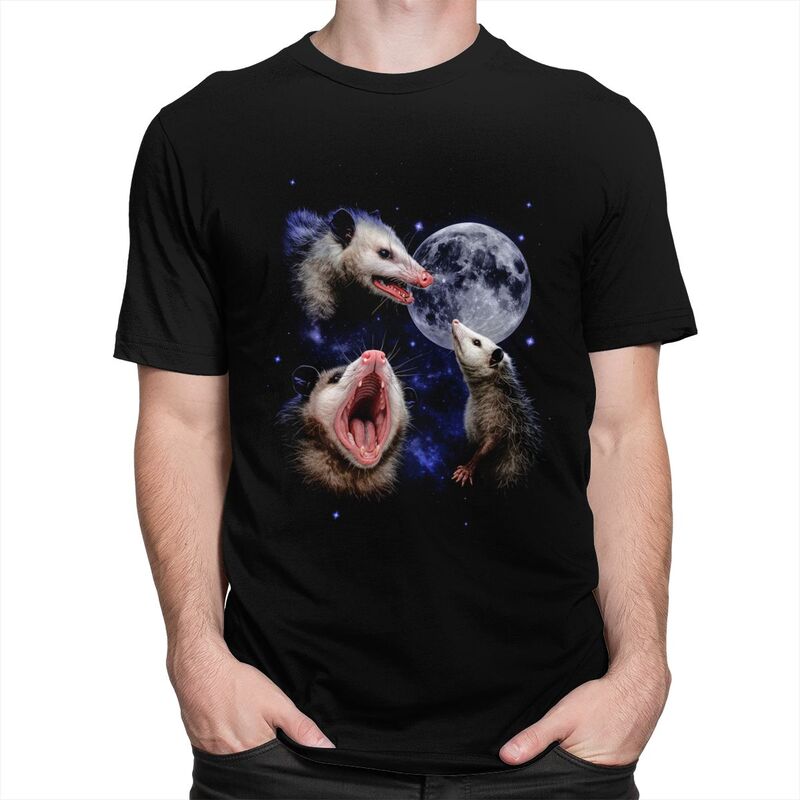 Mens Funny Opossum Howling At Full Moon T Shirts Round Neck Short Sleeve 100 Cotton TShirt Casual Streetwear Clothes