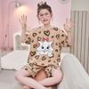 2026 Girls Cotton Pajama Set Short Sleeve Cartoon Loose Sleepwear Home Outfit Kids 8 Years