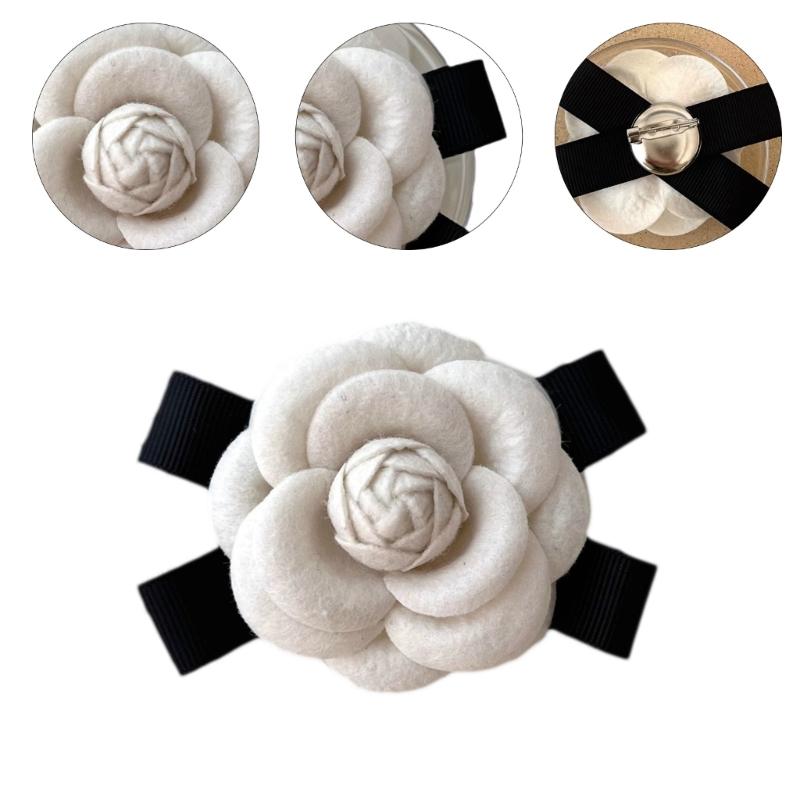 Elegant Camellia Brooch Collar Pin with Bowknot Versatile Flower Accessory Charming Collar Lady Brooches