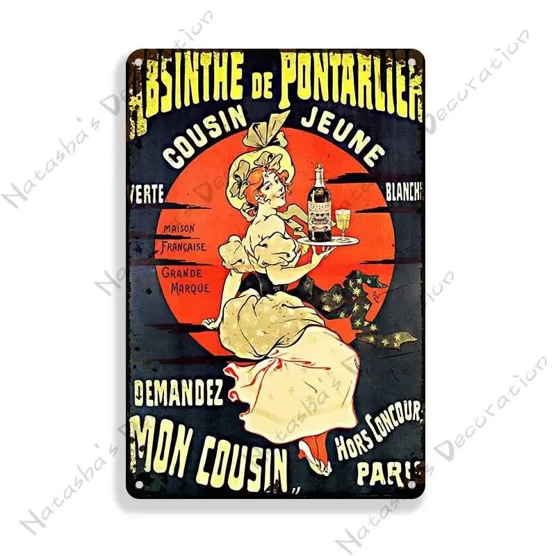 Absinthe Metal Tin Sign Beer Brand Metal Signs Wall Plate Vintage Metal Plaque Man Cave Home Plate Wall Industrial Decor