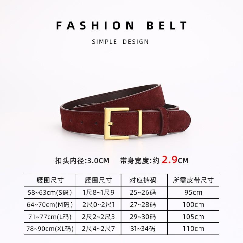 Womens Genuine Suede Leather Belt With Zinc Alloy Pin Buckle Slim 2.8cm Width Vintage Retro Style Casual Office Dating