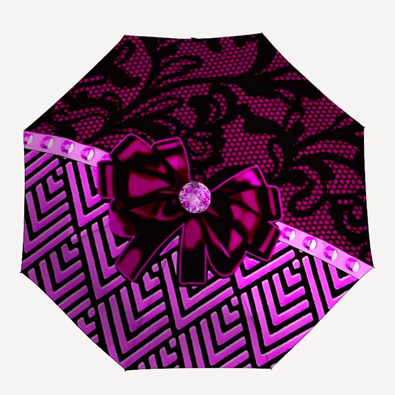 1pc Lace Bow Automatic Opening/Closing Folding Umbrella with 8 Ribs,Portable Sunshade Umbrella Birthday and Holiday Gifts Yy251231141