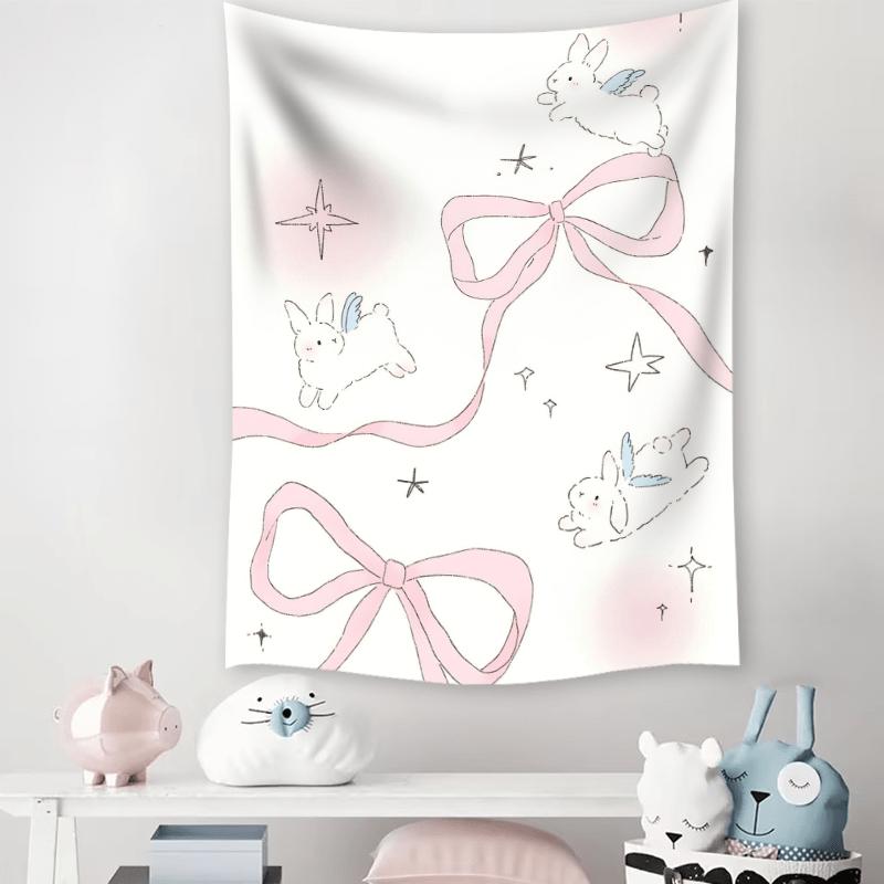 VIKAMA Dreamy Star Moon Rabbit Tapestry with Bow and Gradient Starry Sky Children's Room Instagram-Style Fairy Tale Theme Decor