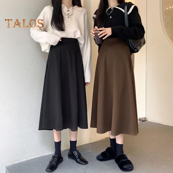 Women Midi Skirt High Waist A-Line Skater Skirt Solid Color Large Hem Commuting Style Office Lady Skirt Workwear